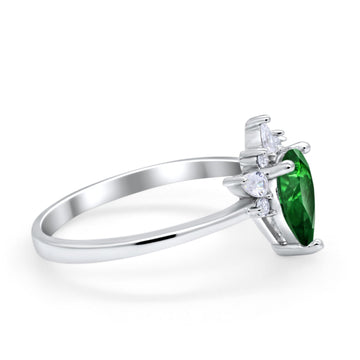 Art Deco Engagement Ring Pear Simulated Green Emerald CZ 925 Sterling Silver